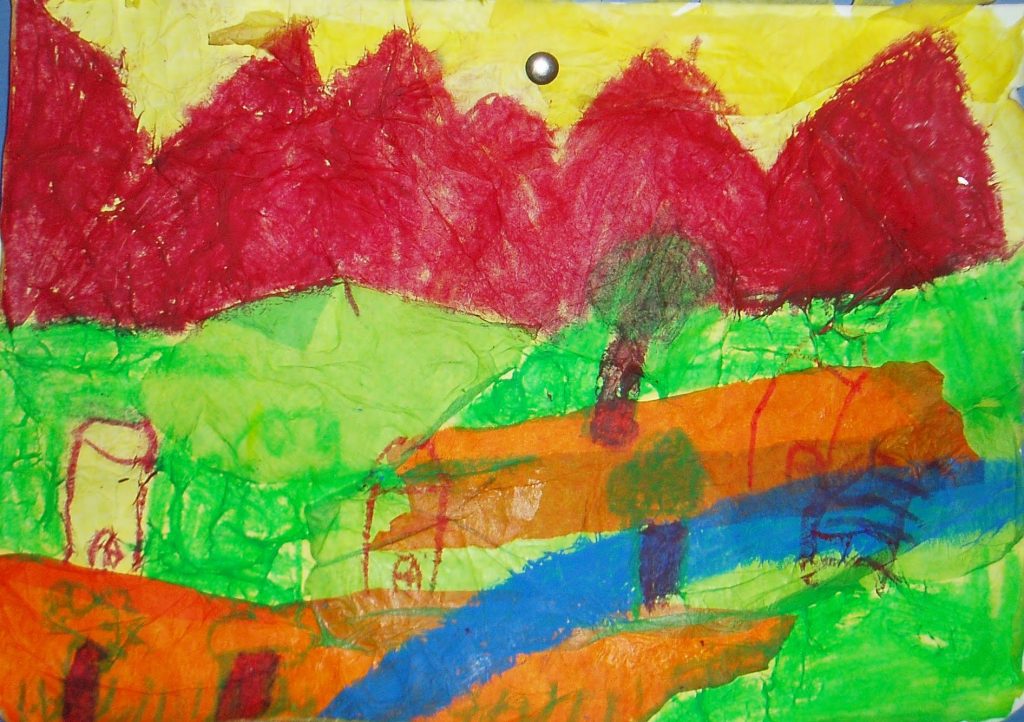 Paisajes, papel seda y ceras.