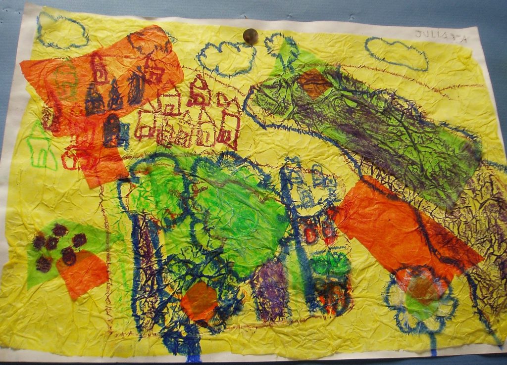 Paisajes, papel seda y ceras.