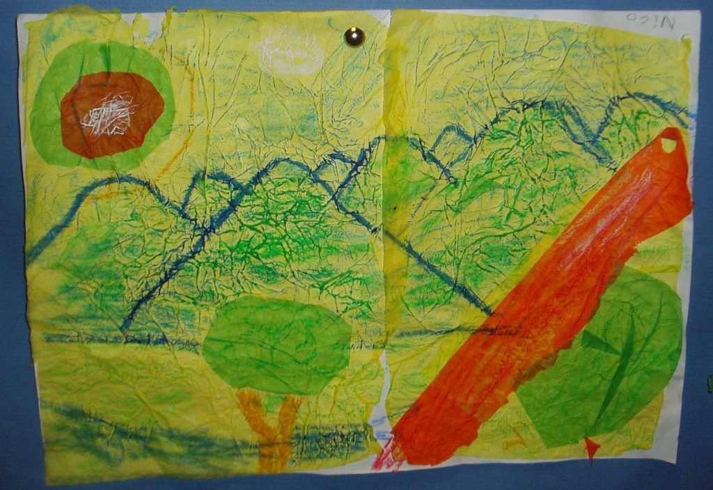 Paisajes, papel seda y ceras.