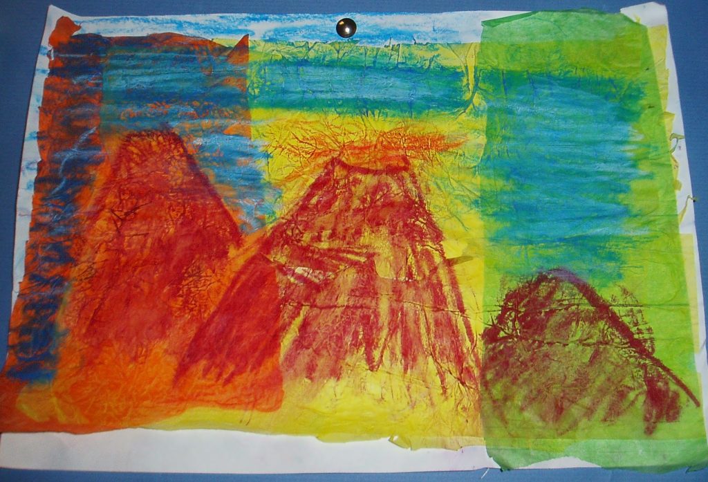 Paisajes, papel seda y ceras.