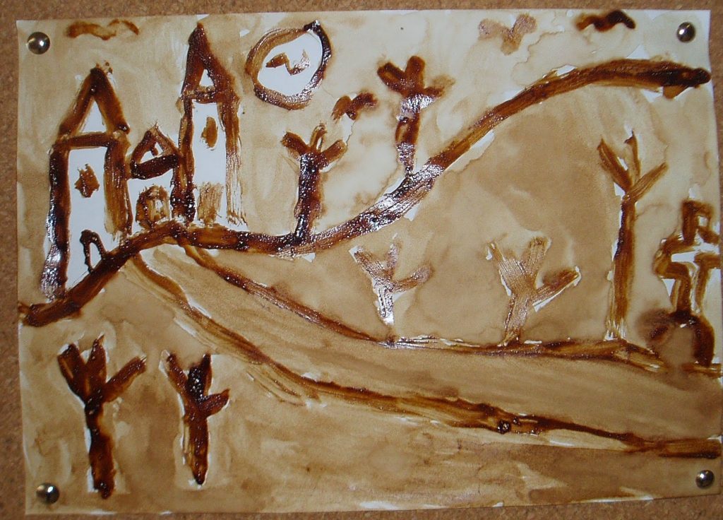 Casa encantada pintada con el café para Halloween.