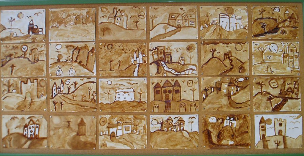 Casas encantadas pintadas con el café para Halloween.