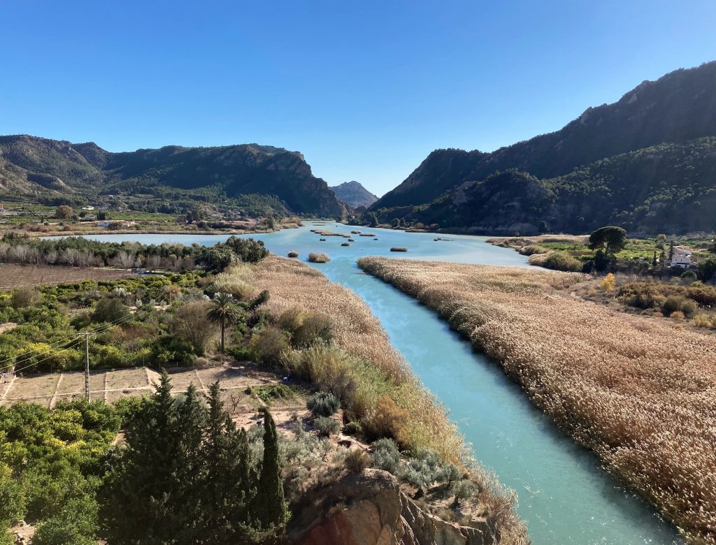 Valle de Ricote:Azud de Ojós desde Alto de Bayna.
